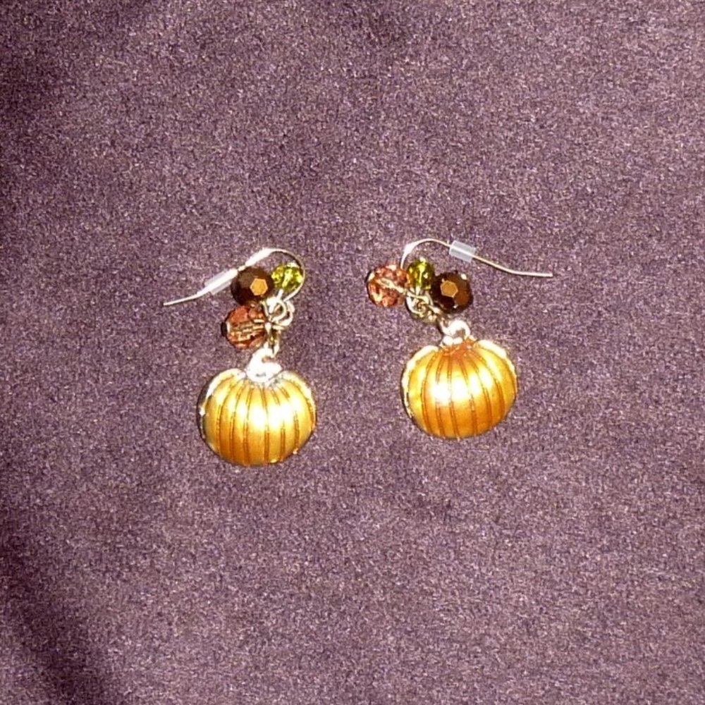 Pumpkin Enameled Earrings with Crystals NWOT